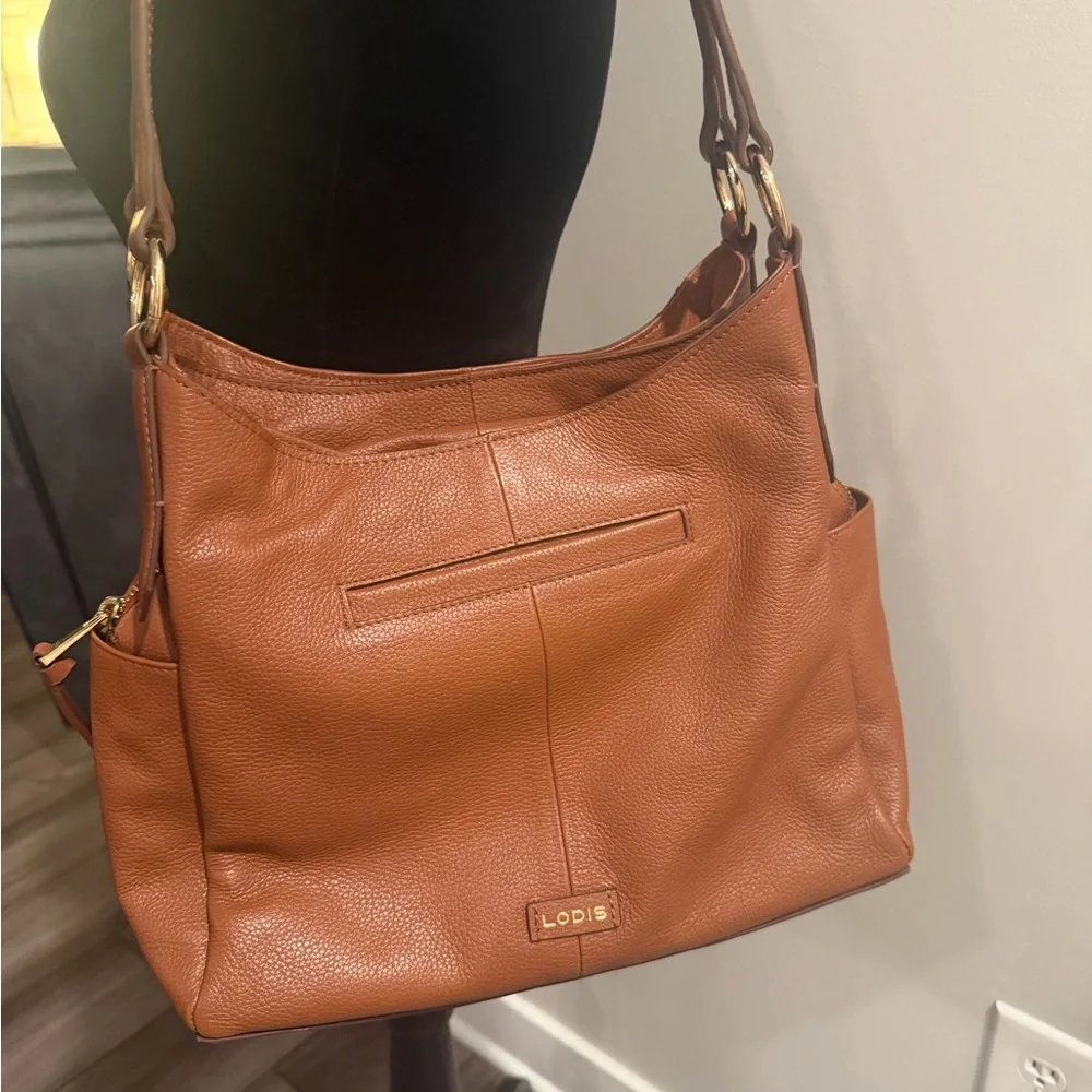 NEW Lodis Cognac Woven-Front Leather Shoulder Bag - Picture 8 of 9